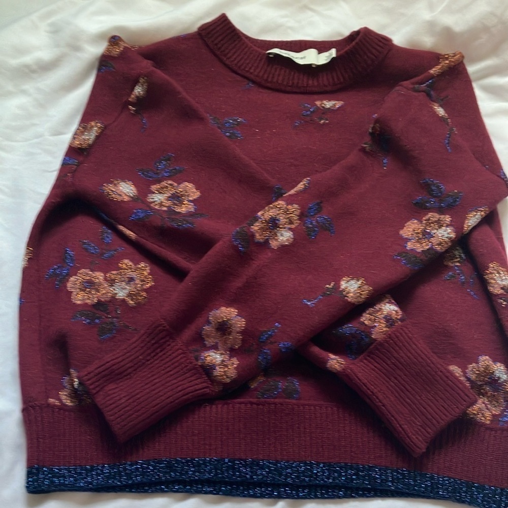 Coach: Burgundy Floral Jacquard Crewneck (66531)Sweater- Wool Blend- Metallic- S - Picture 6 of 16